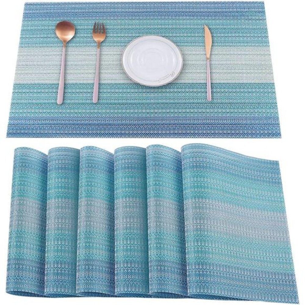 Blue Placemats Set of 6,Stain-Resistant Kitchen Table Mats Washable